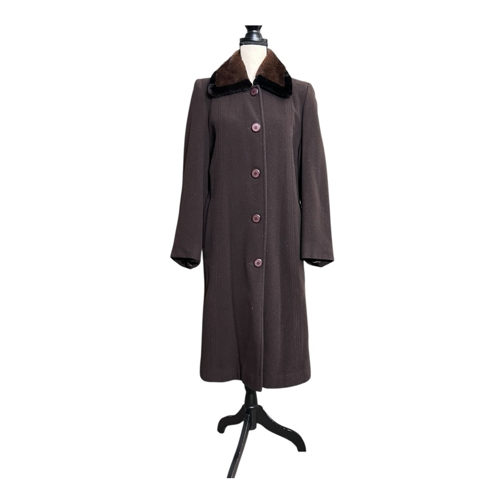 Vintage Elegant Brown Wool/Cashmere Coat With Luxurious Mahogany Mink Fur Collar - Picture 1 of 13